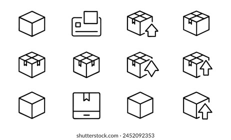 Package parcel box delivery editable stroke outline icons set isolated on white background flat vector illustration.