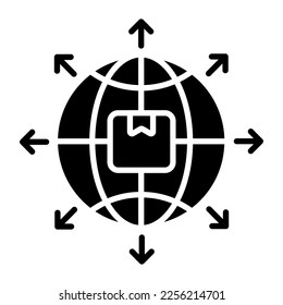 Package, parcel inside the globe vector icon of global delivery