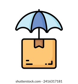 Package parcel under umbrella showing concept icon of package insurance, parcel safety vector