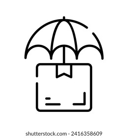 Package parcel under umbrella showing concept icon of package insurance, parcel safety vector