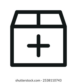 Package with plus sign UI icon, create new order simple line user interface vector symbol