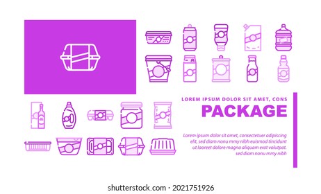 Package For Product Landing Web Page Header Banner Template Vector. Package For Ketchup And Mayonnaise, Milk And Oil Bottle, Container For Eggs And Canned Fish Illustration