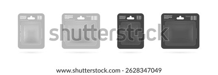 Package product pack with transparent plastic and cardboard blister design. Light and dark grey retail mockups for product display