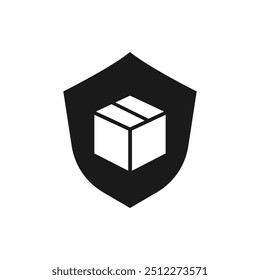 Protección del paquete. Caja y escudo icono plano aislado sobre fondo blanco. Ilustración vectorial