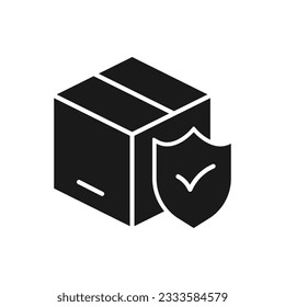 Package protection. Box with shield icon flat style isolated on white background. Vector illustration