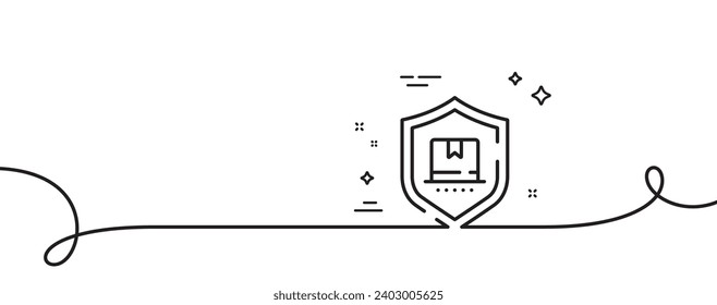 Package protection line icon. Continuous one line with curl. Parcel delivery insurance sign. Safe service symbol. Package protection single outline ribbon. Loop curve pattern. Vector