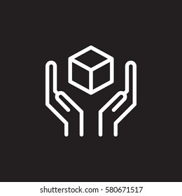 Package protection line icon, outline vector sign, linear white pictogram isolated on black. Handle with care symbol, logo illustration