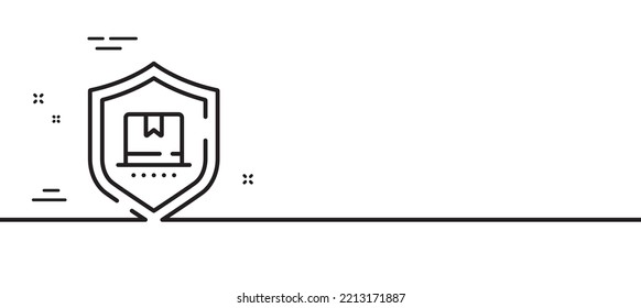 Symbol der Paketschutzlinie. Paketzustellungsversicherungszeichen Sicheres Service-Symbol. Minimaler Hintergrund der Illustration. Bausparkontrollbanner für die Paketschutzlinie White Web Template Konzept. Vektorgrafik