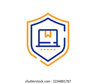 Symbol der Paketschutzlinie. Paketzustellungsversicherungszeichen Sicheres Service-Symbol. Farbenvolles Konzept der dünnen Linie. Paket-Schutzsymbol im linearen Stil. Bearbeitbarer Strich. Vektorgrafik