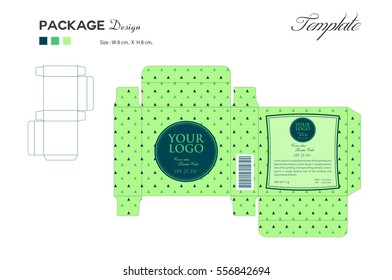 package puff powder skin color, box outline, green background vector illustration, box design, box label, packaging design template, cosmetic label, minimal background