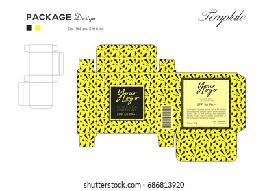 package puff powder skin color, boxes packaging cosmetic, yellow background, pattern, flyer template layout, spa, beauty, box design, box label, packaging design, cosmetic label, vector