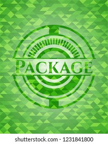 Package realistic green mosaic emblem