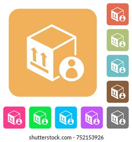 Package recipient flat icons on rounded square vivid color backgrounds.
