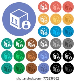 Package recipient multi colored flat icons on round backgrounds. Included white, light and dark icon variations for hover and active status effects, and bonus shades on black backgounds.