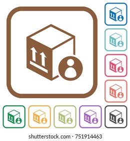 Package recipient simple icons in color rounded square frames on white background