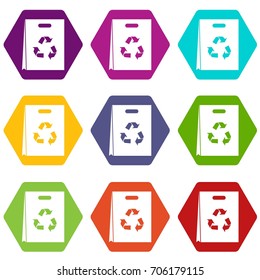 Package recycling icon set many color hexahedron isolated on white vector illustration