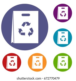Package recycling icons set in flat circle reb, blue and green color for web
