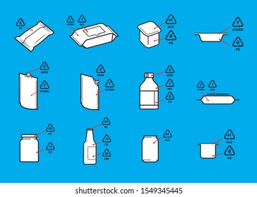 Package recycling information. Vector illustration on blue background. Ready for your design. EPS10.