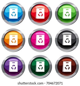 Package recycling set icon isolated on white. 9 icon collection vector illustration