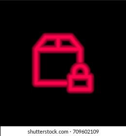 Package red glowing neon ui ux icon. Glowing sign logo vector