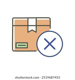 Package rejected. Rejected package icon, symbolizing declined delivery, return, or cancellation.