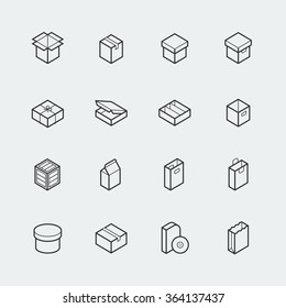 Package Related Vector Icon Set In Thin Line Style