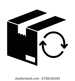 El paquete con flechas de retorno simboliza el intercambio de productos, devoluciones fáciles y un excelente Servicio al cliente.