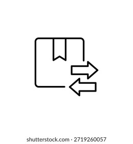 Icono mínimo del contorno de la caja de entrega del intercambio de devolución del paquete