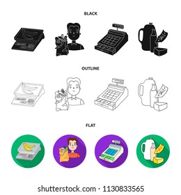 Package, scales, banana, fruit .Supermarket set collection icons in black,flat,outline style vector symbol stock illustration web.