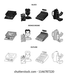 Package, scales, banana, fruit .Supermarket set collection icons in black,monochrome,outline style vector symbol stock illustration web.