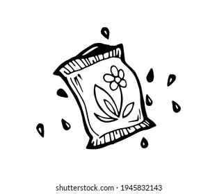 package with seeds outline doodle vector illustration icon clipart isolated on white background, elements for design