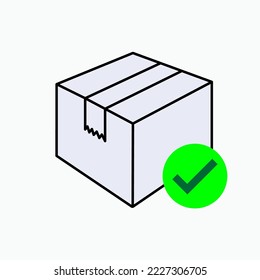 Paket gesendet. Akzeptiertes Symbol. Symbol für überprüfte Waren.