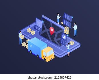 Paquete Enviado Isometric Illustration Dark Gradient. Adecuado para aplicaciones móviles, sitio web, banner, diagramas, infografías y otros activos gráficos.