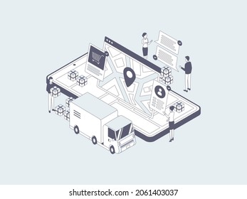 Package Sent Isometric Illustration Lineal Grey. Suitable for Mobile App, Website, Banner, Diagrams, Infographics, and Other Graphic Assets.