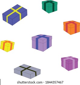 Package with seven colorful gift box designs
