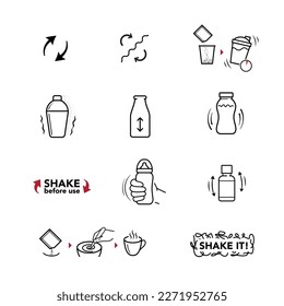 Package shake arrows icons set. Vector illustration isolated. Set for package, shows user instruction. EPS10.	