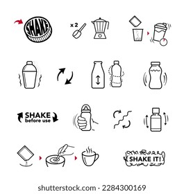 Package shake icons set. Vector illustration isolated. Set for package, shows user instruction. EPS10.	
