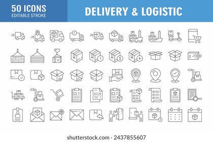 Iconos de línea delgada de envío y entrega del paquete - Trazo editable