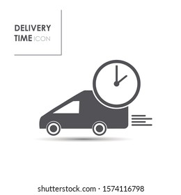 Package shipping icon. Image of a car with shipping time. Editable vector.