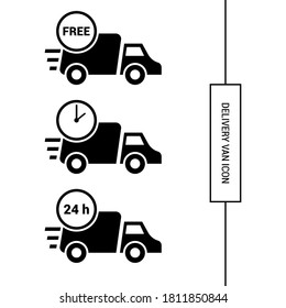 Package shipping icon. Image of a car with shipping time. Vector image. 