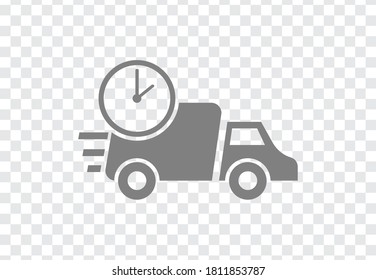 Package shipping icon. Image of a car with shipping time. Vector image. 