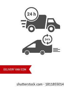 Package shipping icon. Image of a car with shipping time. Vector image. 