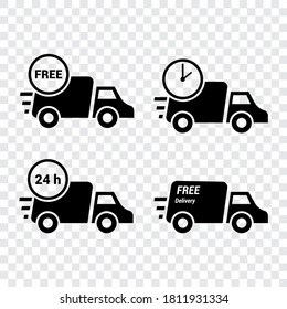 Icono de envío de paquetes. Imagen de un auto con tiempo de envío. Imagen vectorial. 