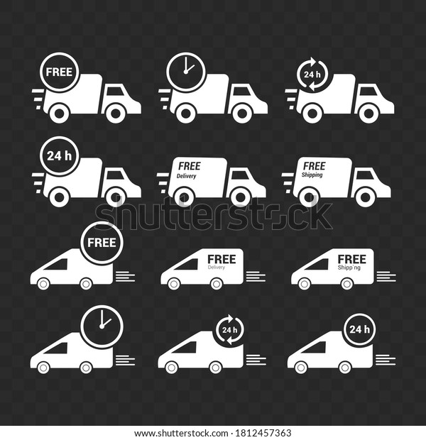 Package shipping icon. Image of a car with shipping
time. Vector image. 