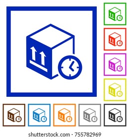 Package shipping time flat color icons in square frames on white background