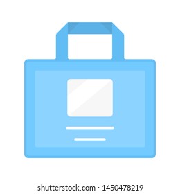 Package, shopping bag flat design color icon. Blue handbag isolated vector illustration. Businessman briefcase, company worker diplomat. Corporate identity, branded merchandise. Container with handle