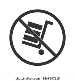 Package sign no use trolley. Simple logistics black icon isolated on white background. Shipping Vector Illustration for cargo box, design, infographic