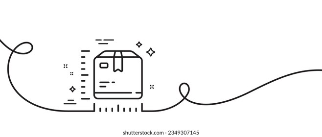 Package size line icon. Continuous one line with curl. box dimension sign. Parcel measurement symbol. Package size single outline ribbon. Loop curve pattern. Vector