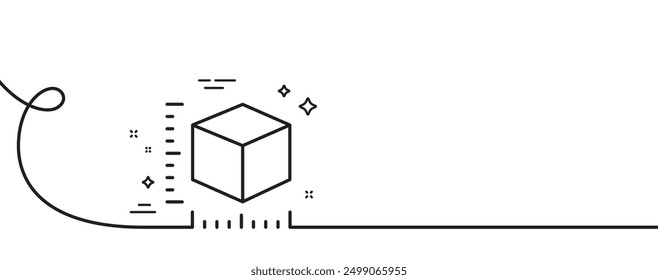 Package size line icon. Continuous one line with curl. box dimension sign. Parcel measurement symbol. Package size single outline ribbon. Loop curve pattern. Vector