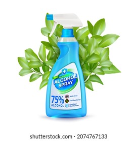 Package Spray disinfectant on multi surfaces.isolated on white background. Realistic EPS file.